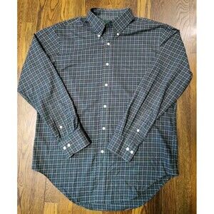 Lauren Ralph Lauren Button Down Shirt Mens 16-34/35 Navy Blue Green Plaid Cotton